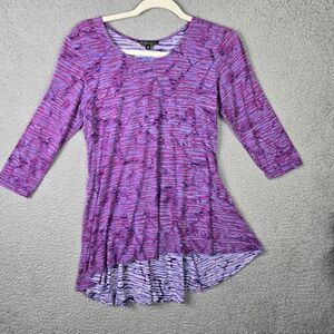 Dunia  Tunic Top Womens M Purple Scoop Neck Asymmetric  Flowy Flared Longer Back